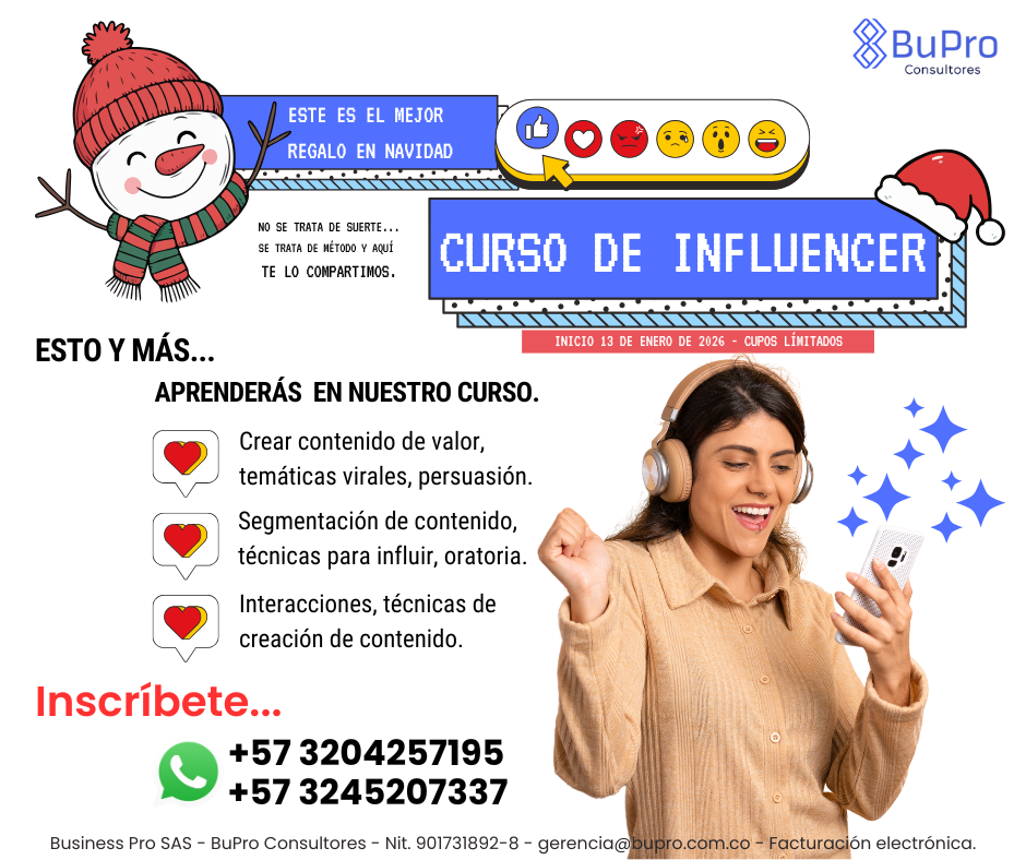 Curdo de influencer que te dotará de las habilidades que se requieren para crear contenido con calidad, estratégia y resultados. Aparecen en redes sociales proyecta tu imagen, tu profesión y tu vida social, laboral y personal... Aquí aprenderá a sacarle el mayor beneficio a tus redes sociales. ¡Bienvenido!